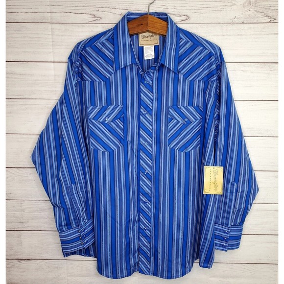Wrangler Blue Striped Pearl Snap - Picture 1 of 8